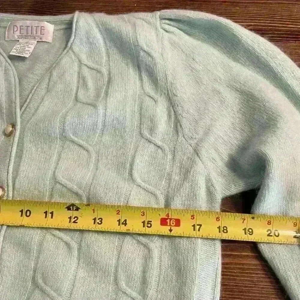 Vintage Pastel Mint Wool & Angora Cable Cardigan - Picture 9 of 10